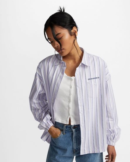 Women's Converse Striped Woven Button-Up Shirts Purple | AU 6835CW